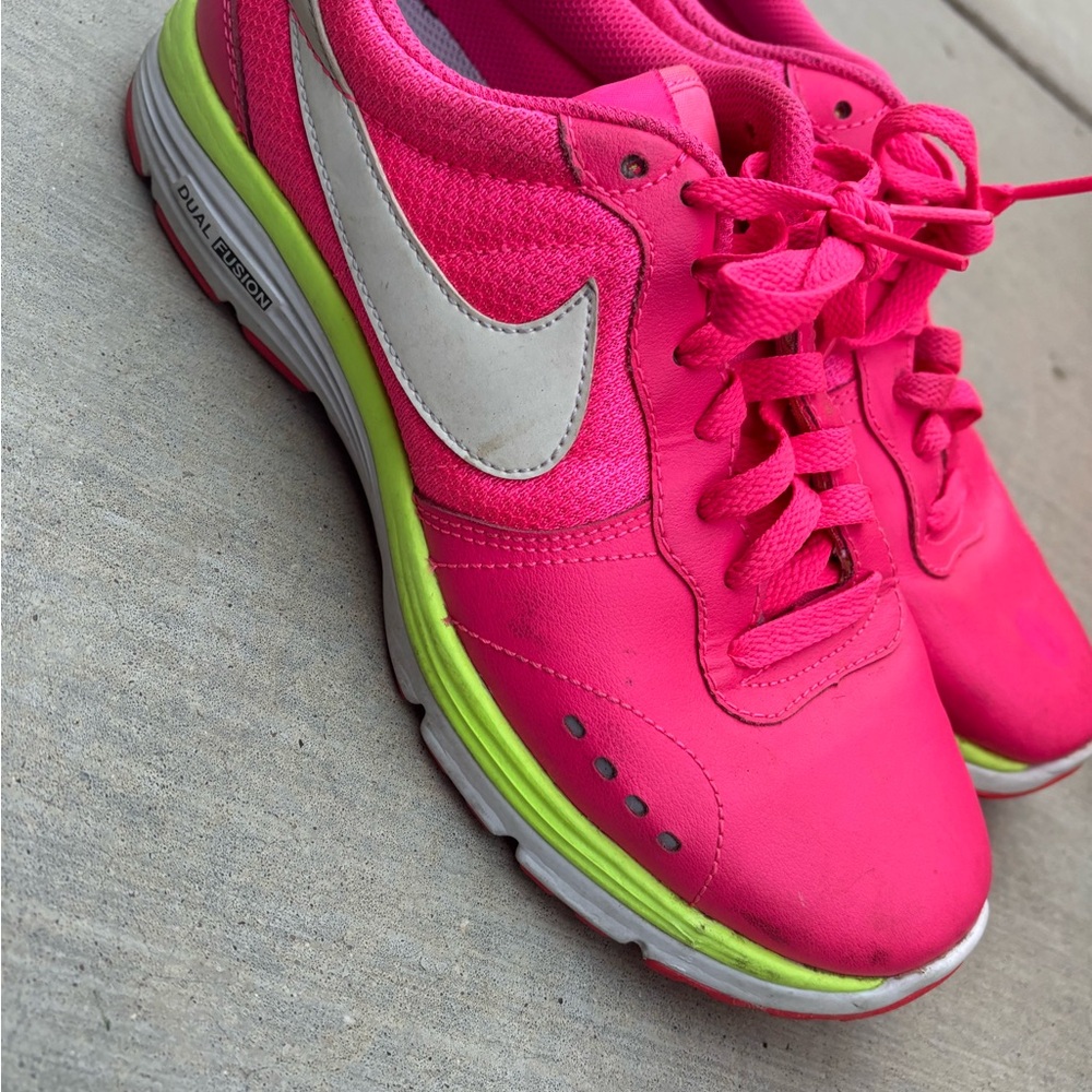 Nike Women's Bright Pink and Lime Athletic Shoes
